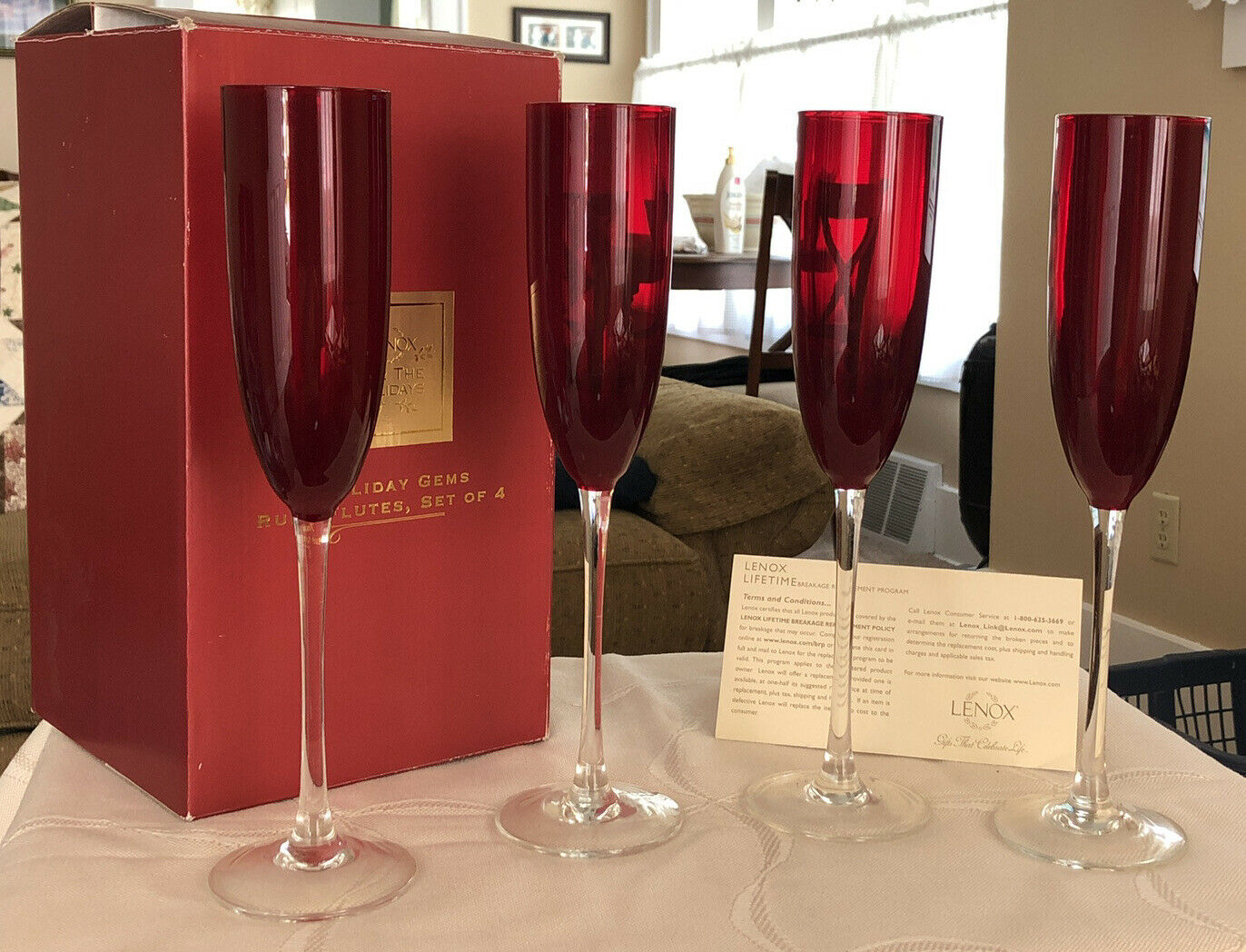 Lenox Red Ruby Champagne Flutes Glasses Set Of 4 Holiday Gems