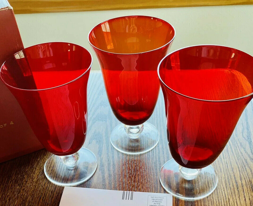Lot Of 3 Lenox Holiday Gems Ruby Red All Purpose Goblets 6 3/4" Very Nice!