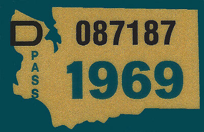 1969 Washington Vinyl Sticker Decal -car/passenger License Plate Reg.tab Tag-new