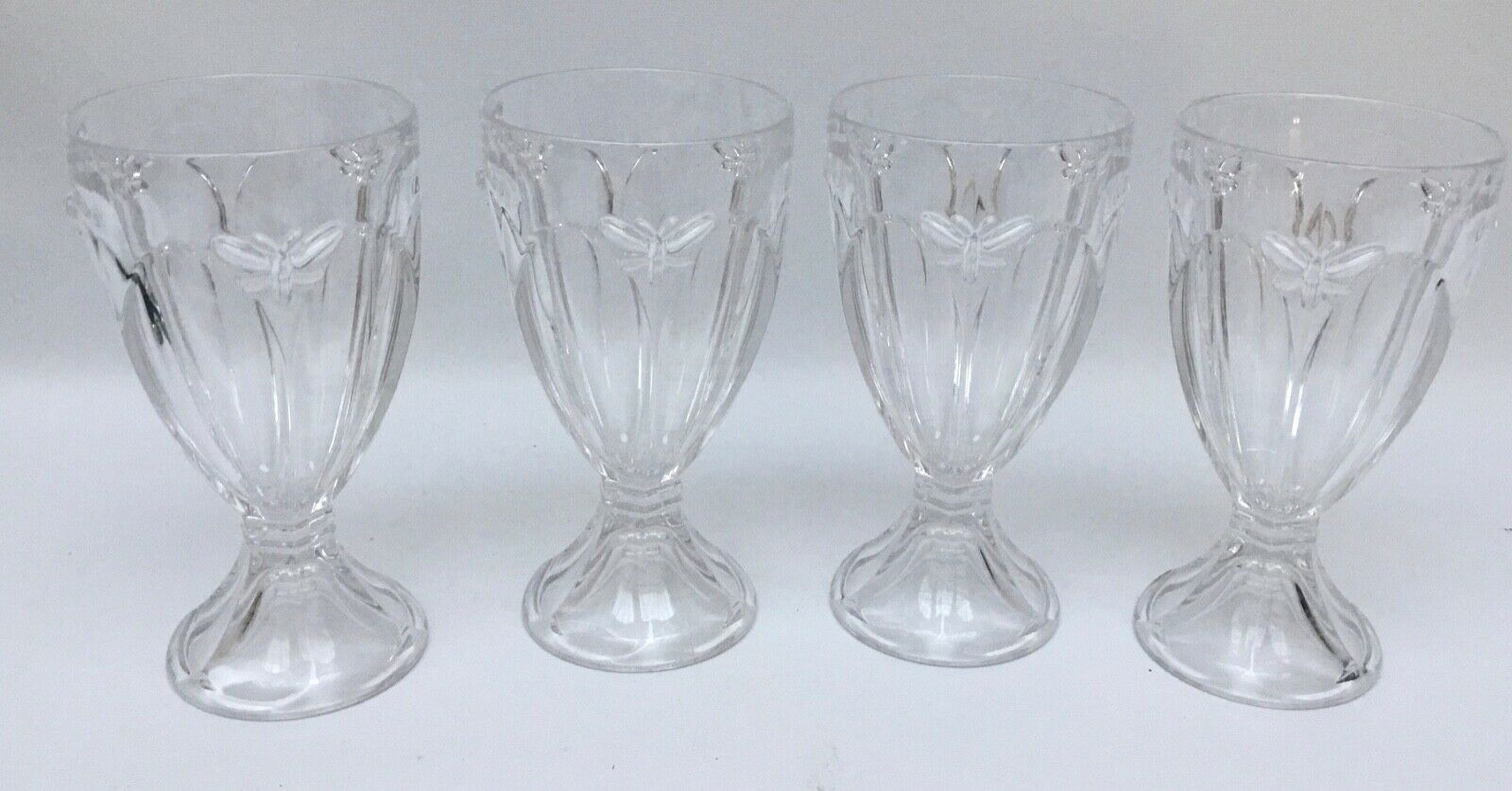 4 (four) Lenox Butterfly Meadow Footed Water/wine Goblet Glasses 6 1/4”